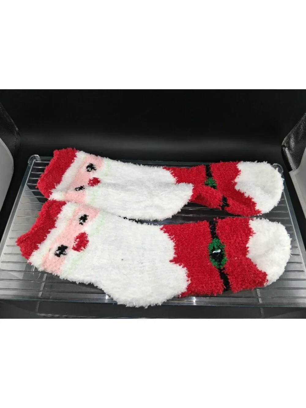 Santa Face Fuzzy Christmas Socks Red & White Non-Slip Cozy Fit